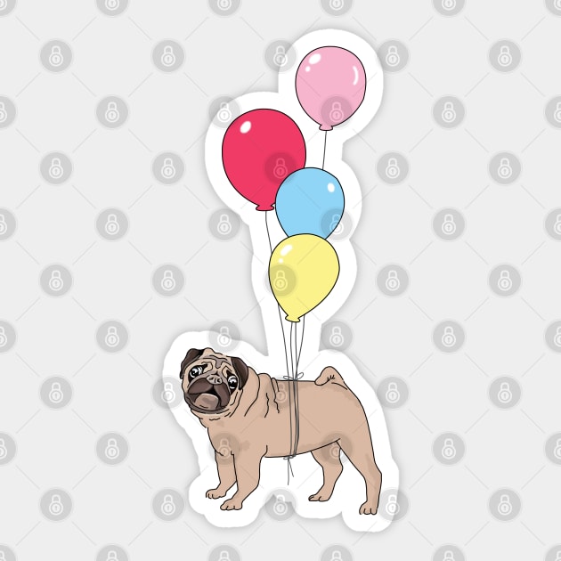 Pug with Balloons Sticker by SuperrSunday